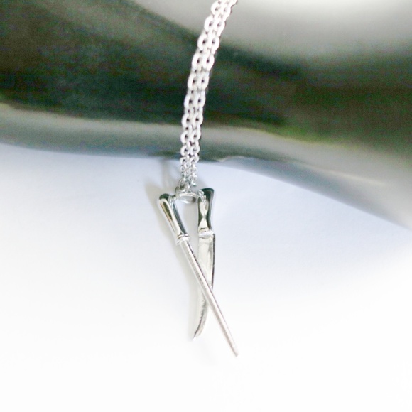 Chefs Knife w/ Knife Sharpener Silver Necklace New - Picture 2 of 2